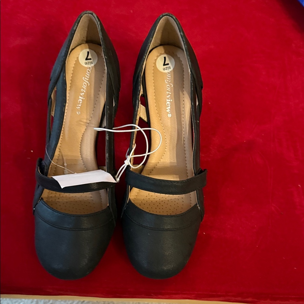 Comfortview Black Heeled Shoes for Women